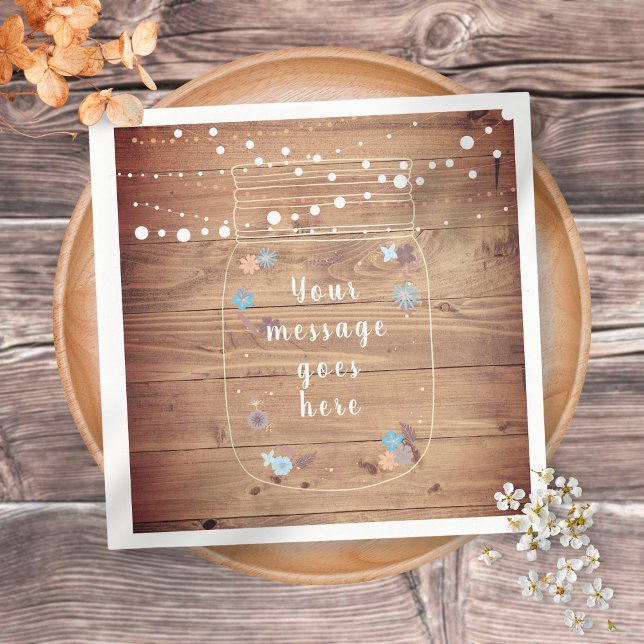 Rustic String Lights Mason Jar Peronalized Napkin (Creator Uploaded)