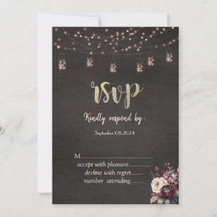 Rustic String Lights Mason Jar Roses RSVP Invitation