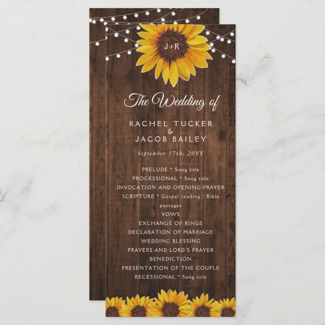 Rustic String Lights Mason Jar Wedding Program (Front/Back)
