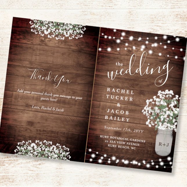Rustic String Lights Mason Jar Wedding Program (Creator Uploaded)