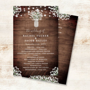 Rustic String Lights Mason Jar Wedding Programme d