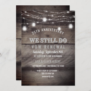Rustic String Lights Mason Jar Wood Vow Renewal Invitation