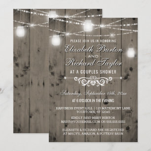 Rustic String Lights Mason Jars Couples Shower Invitation
