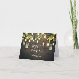 Rustic string lights & mason jars fall thank you card