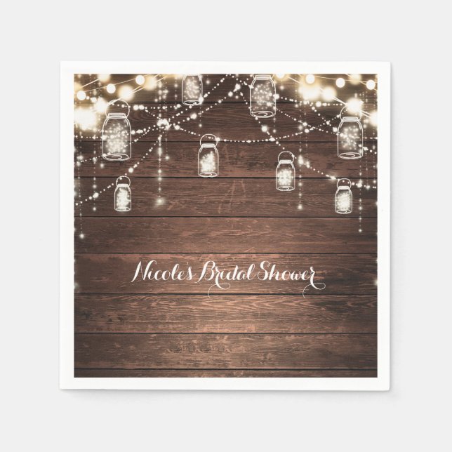 Rustic String Lights Mason Jars Lace Country Glam Napkin (Front)