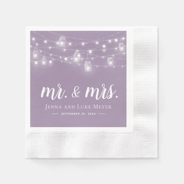 Rustic String Lights Mr. and Mrs. Wedding Monogram Napkin (Front)