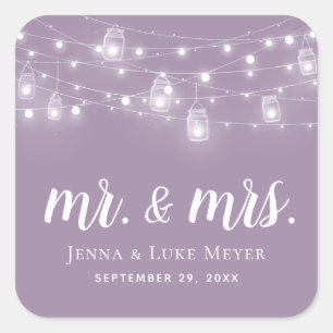 Rustic String Lights Mr. and Mrs. Wedding Monogram Square Sticker