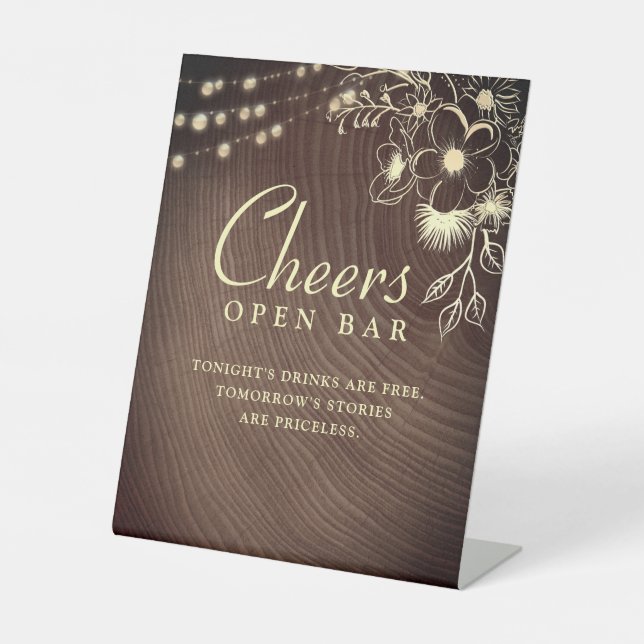 Rustic String Lights Open Bar Sign (Front)