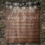 Rustic String Lights Party Started Photo Backdrop Tapestry<br><div class="desc">Featuring pretty string lights and chic typography script on a wood panels background,  this chic photo booth backdrop can be personalized with your message,  names and special date. Designed by Thisisnotme©</div>