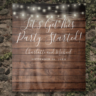 Rustic String Lights Party Started Photo Backdrop Tapestry