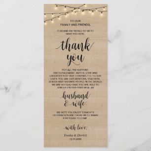 Rustic String lights, Place Setting Thank You Card