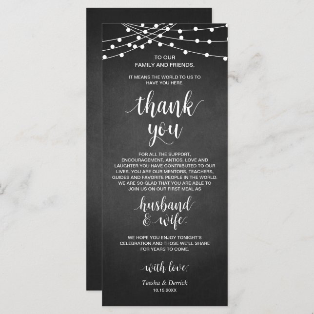 Rustic String lights, Place Setting Thank You Card (Front/Back)