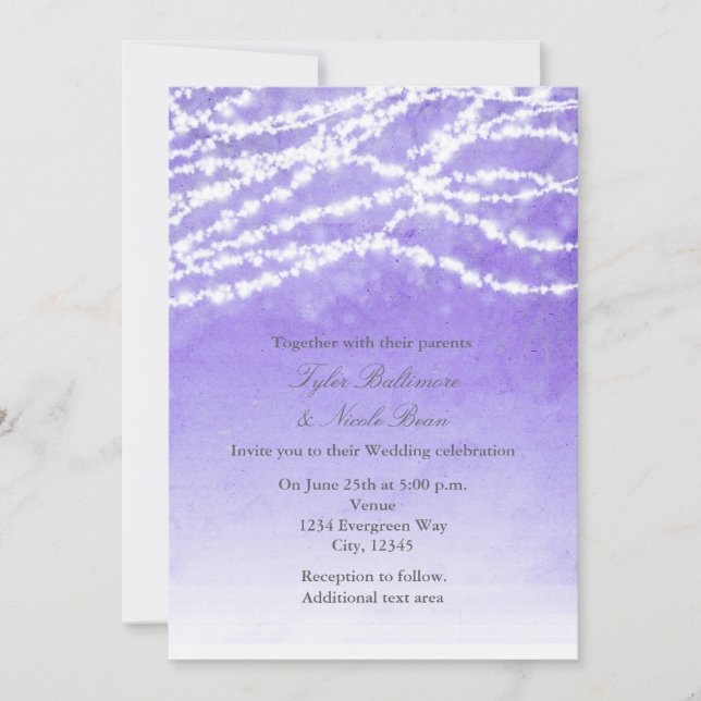 Rustic String Lights Purple Wedding Invitation (Front)