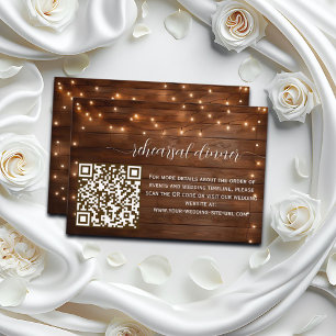 Rustic String Lights QR Code Rehearsal Dinner Enclosure Card
