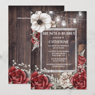 Rustic string lights red rose poppy flower chic invitation