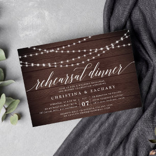 Rustic String Lights Rehearsal Dinner Invitation
