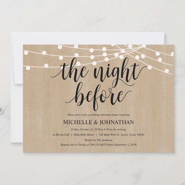 Rustic String Lights Rehearsal Dinner Invites (Front)