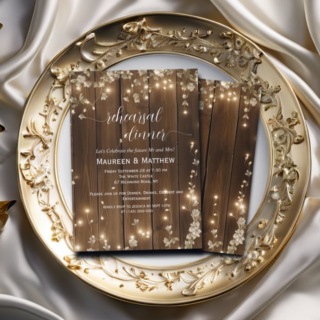 Rustic String Lights 'Rehearsal dinner' Wedding Invitation (Creator Uploaded)