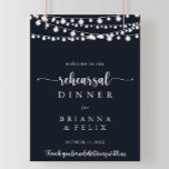 Rustic String Lights Rehearsal Dinner Welcome Sign<br><div class="desc">This rustic string lights rehearsal dinner welcome sign is perfect for a simple wedding rehearsal. The design features beautiful hand-painted string lights in a dark blue background.</div>