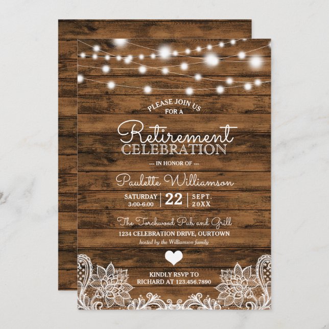 Rustic String Lights Retirement Party Invitation (Front/Back)