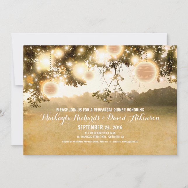 Rustic String Lights Romantic REHEARSAL DINNER Invitation (Front)