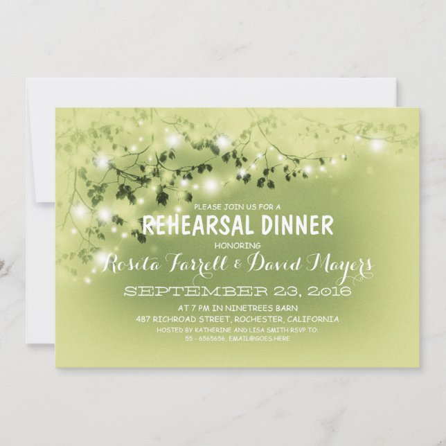 Rustic String Lights Romantic Rehearsal Dinner Invitation (Front)
