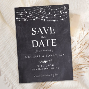 Rustic String Lights Slate Chalkboard Wedding Save Save The Date
