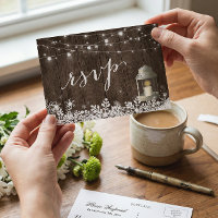 Rustic String Lights Snowflakes Wedding RSVP