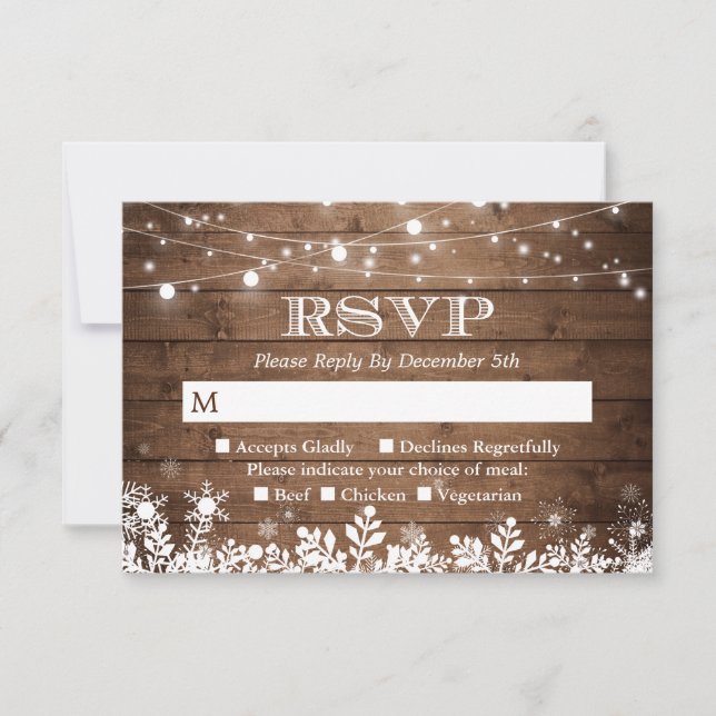 Rustic String Lights Snowflakes Winter RSVP (Front)