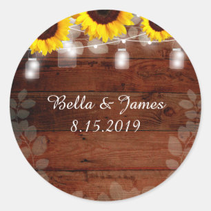 Rustic String Lights Sunflower Wedding Stickers