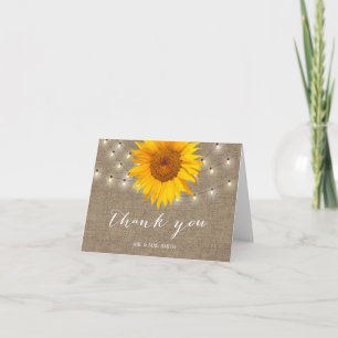 Rustic String Lights Sunflower Wedding Thank You