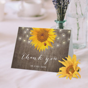 Rustic String Lights & Sunflower Wedding Thank You Card