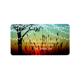 Rustic String Lights Sunset Wedding Address Labels