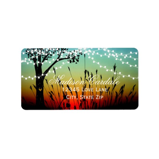 Rustic String Lights Sunset Wedding Address Labels