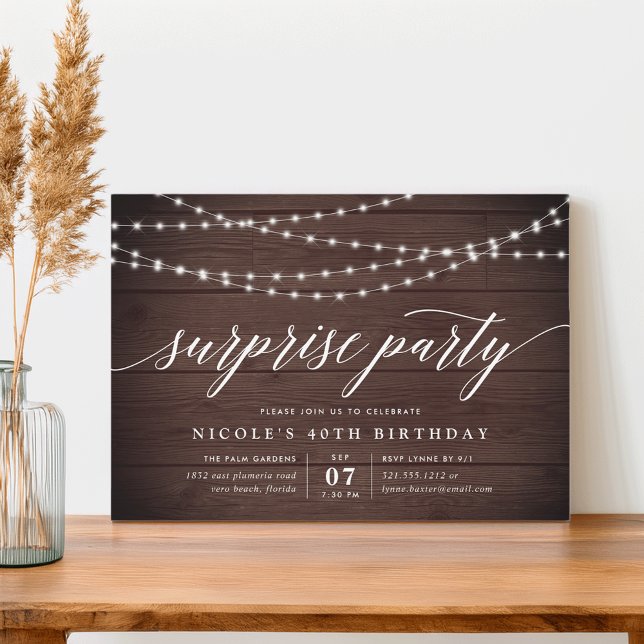 Rustic String Lights Surprise Party Invitation (Créateur téléchargé)