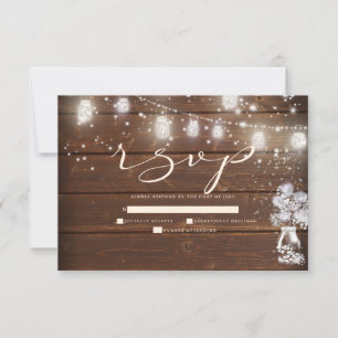 Rustic String Lights Sweet Peas RSVP Card