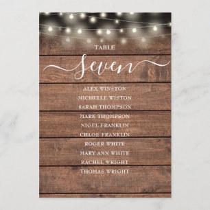 Rustic String Lights Table Number Seating Chart