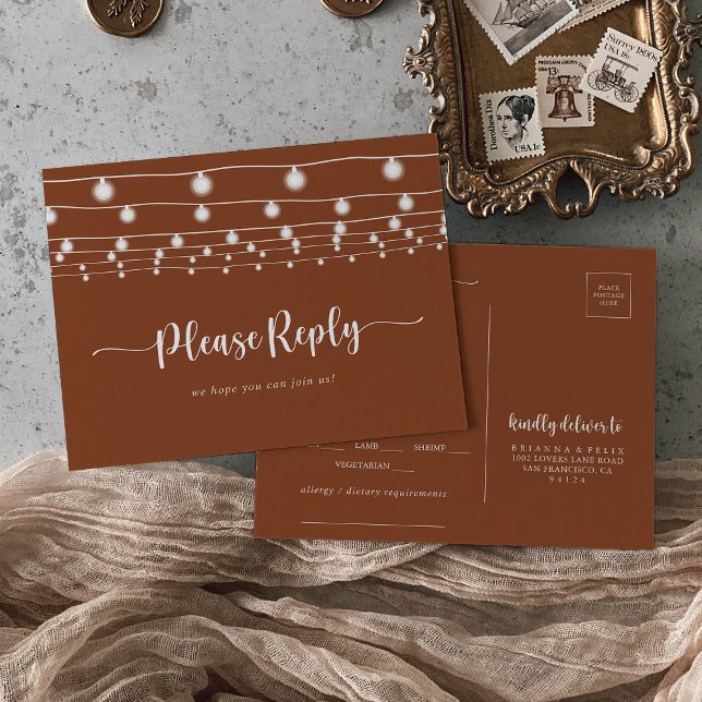 Rustic String Lights Terracotta Menu Choix RSVP (Créateur téléchargé)