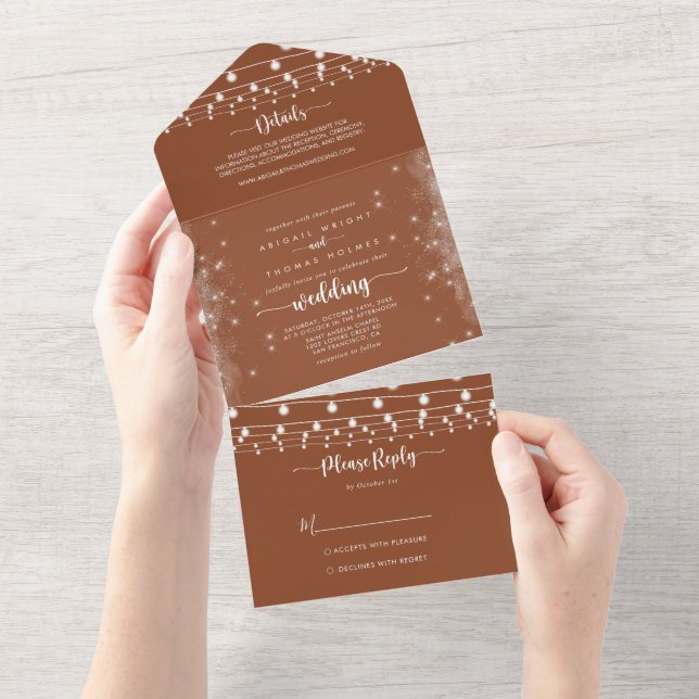 Rustic String Lights Terracotta Wedding  All In One Invitation (Tearaway)