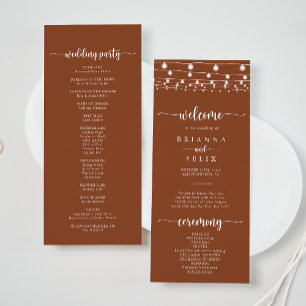 Rustic String Lights Terracotta Wedding Programme