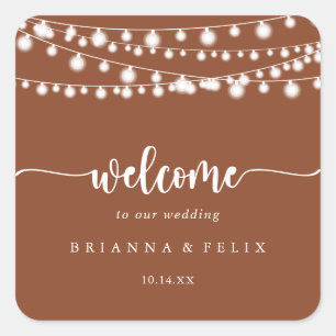 Rustic String Lights Terracotta Wedding Welcome Square Sticker
