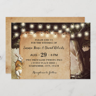 Rustic String Lights & Tree Fairy Tale Wedding Invitation
