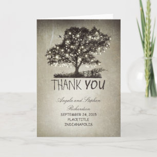 rustic string lights tree thank you cards