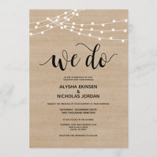 Rustic string lights We Do Wedding Invitation Card