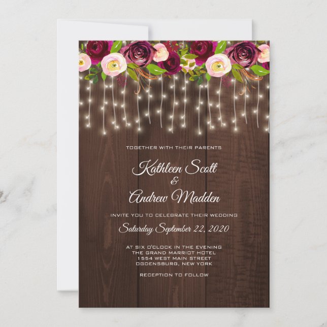 Rustic string lights wedding invitation (Front)