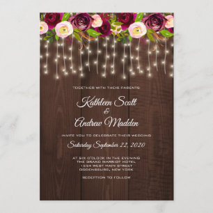 Rustic string lights wedding invitation