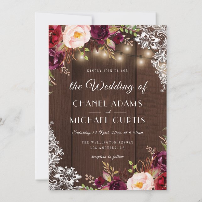 rustic string lights wedding invitation (Front)