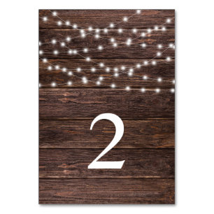 Rustic String Lights wedding reception Table Number