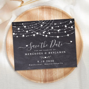 Rustic String Lights Wedding Save The Date Slate Card