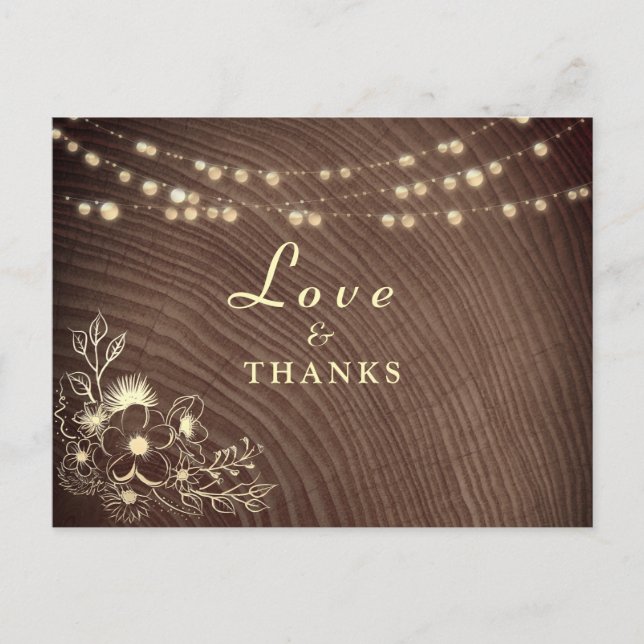 Rustic String Lights Wedding Thank You Card (Front)